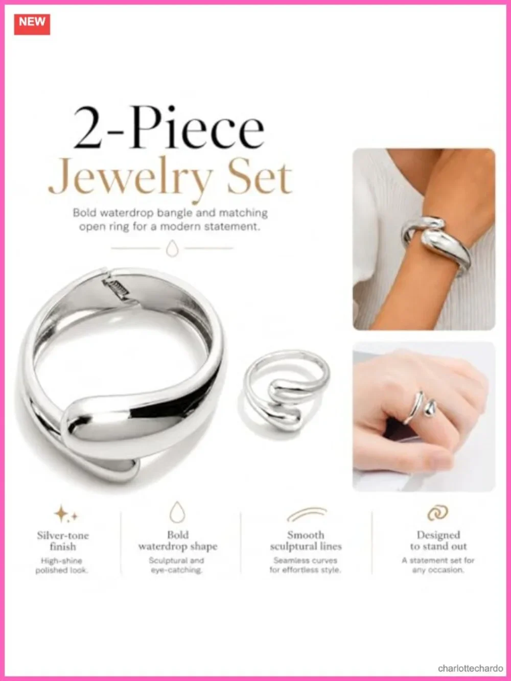 Roe Dolph Gold Cuff Bracelet and Ring Set for Women Open Bangle Chunky Matching